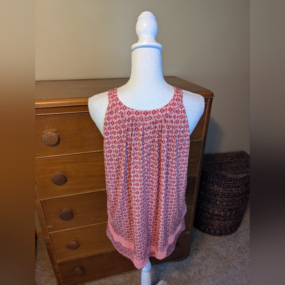 Worthington Size XL Coral Coastal Pattern with Layered Flair Sleeveless - Picture 8 of 15